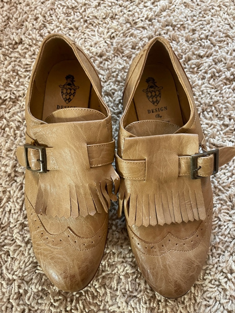 Beige Jacobies steampunk leather loafers size 7.5